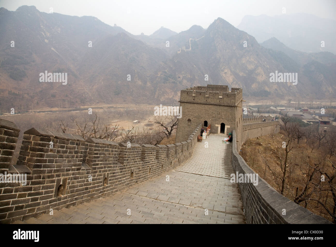 Views of the mountains from the Great Wall of China. Stock Photo