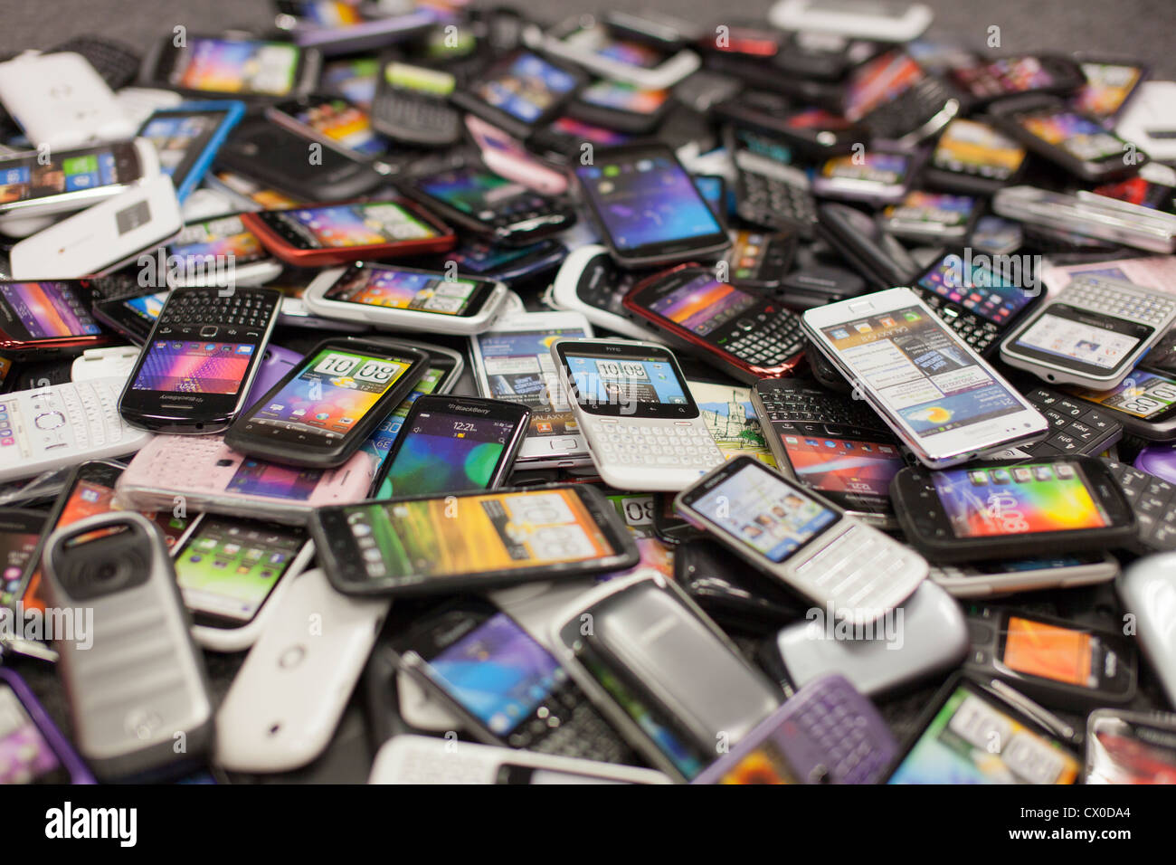 Pile of smart phones Stock Photo