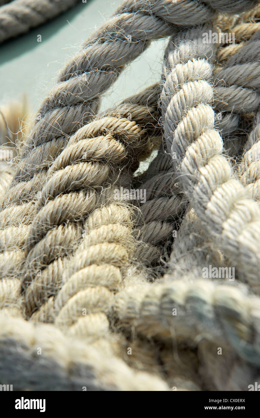 A close up image of ships sizel rope in a tangle Stock Photo