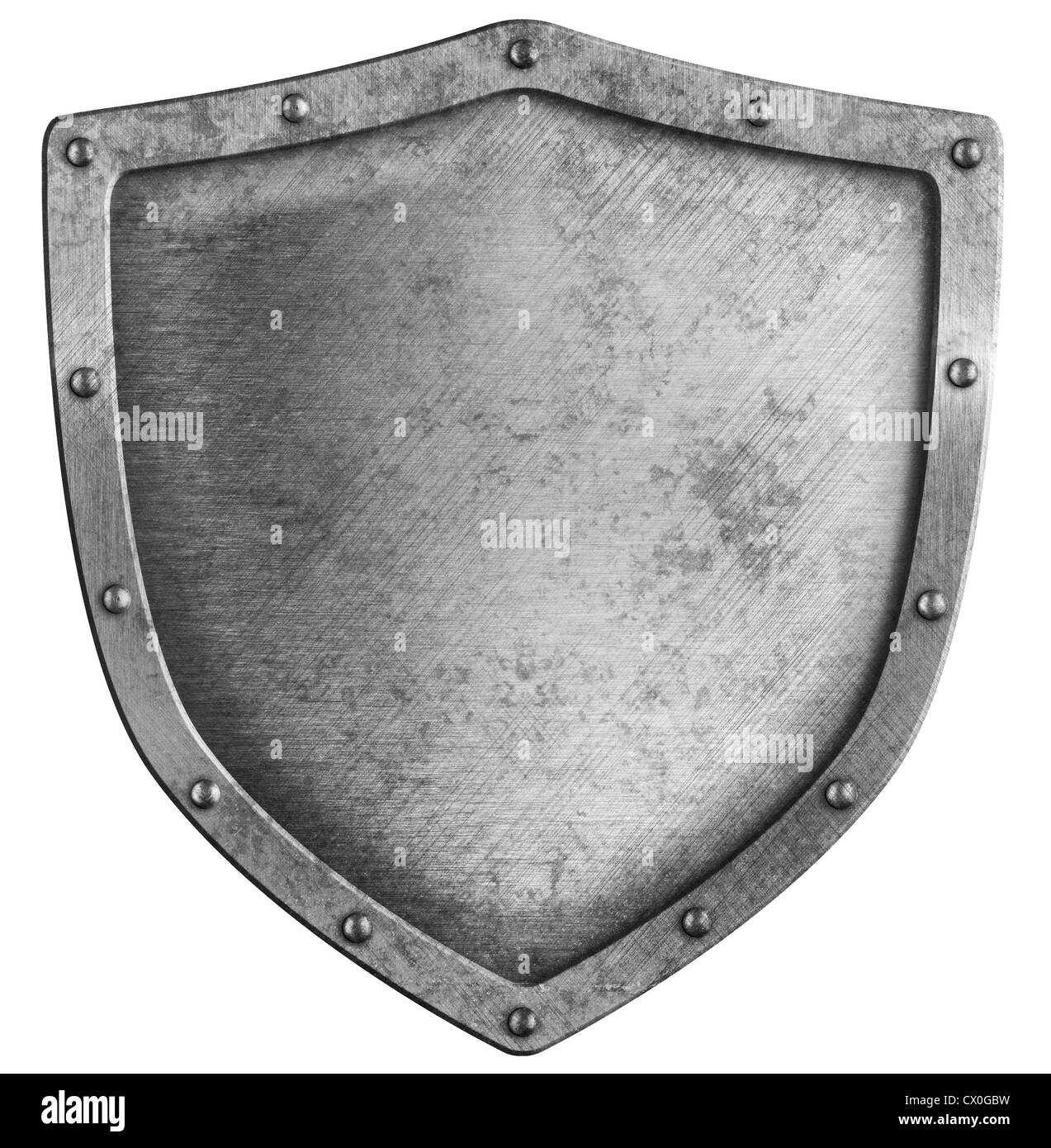aged metal shield isolated on white Stock Photo