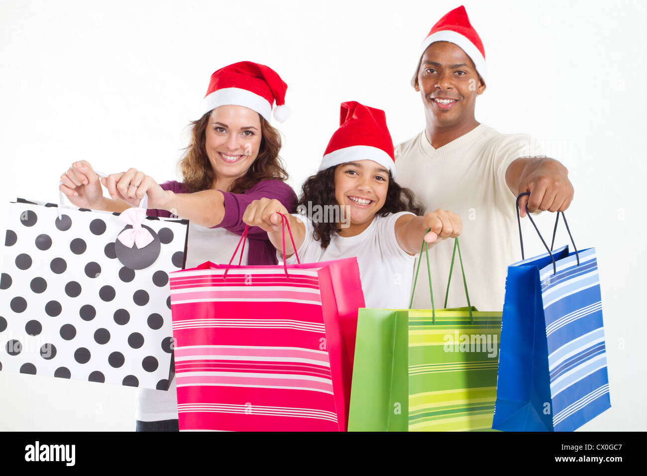 happy multiracial family Christmas shopping Stock Photo Alamy