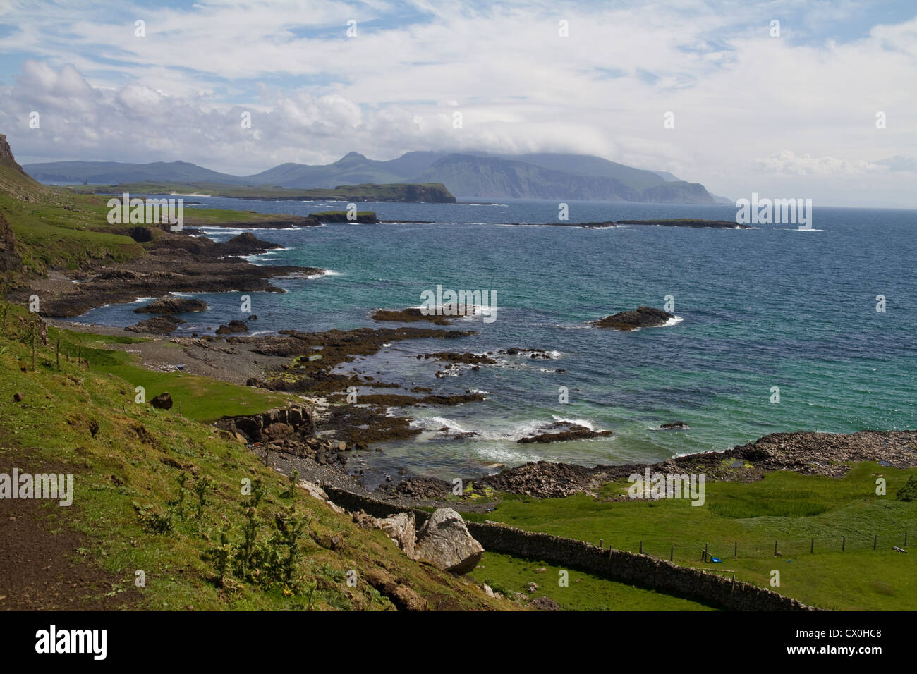 A view from the west coast of Canna, Small Isles, Scotland, looking towards Rum Stock Photo