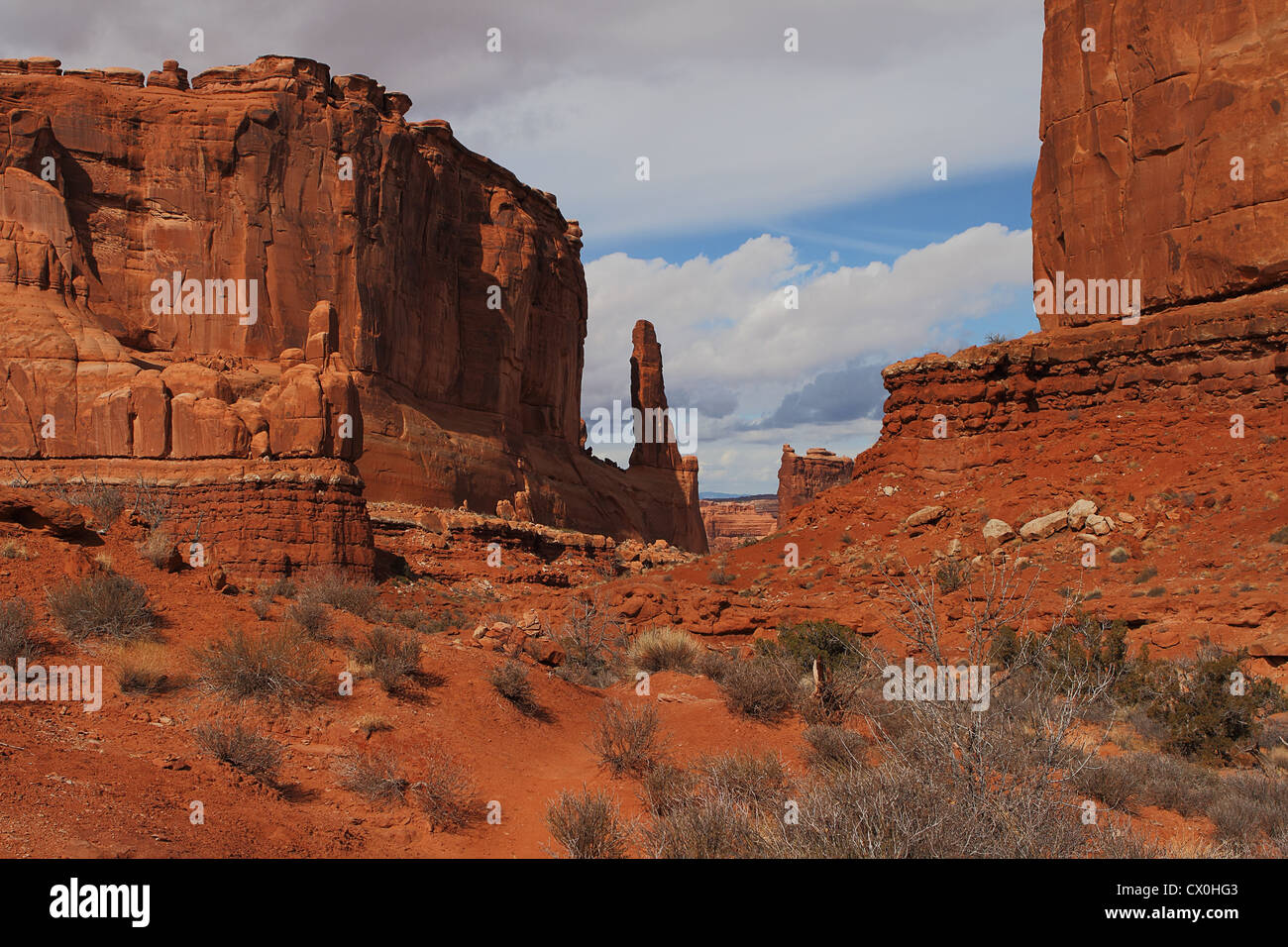 Sandstone monuments along the Park Avenue trail in Arches National Park near Moab, Utah Stock Photo