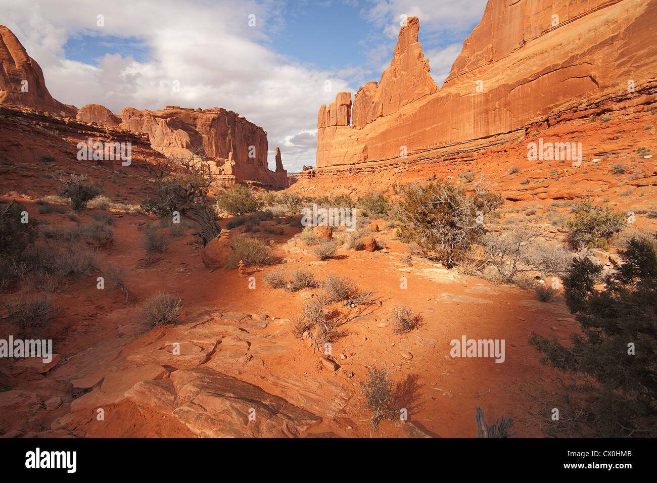 Sandstone monuments along the Park Avenue trail in Arches National Park near Moab, Utah Stock Photo