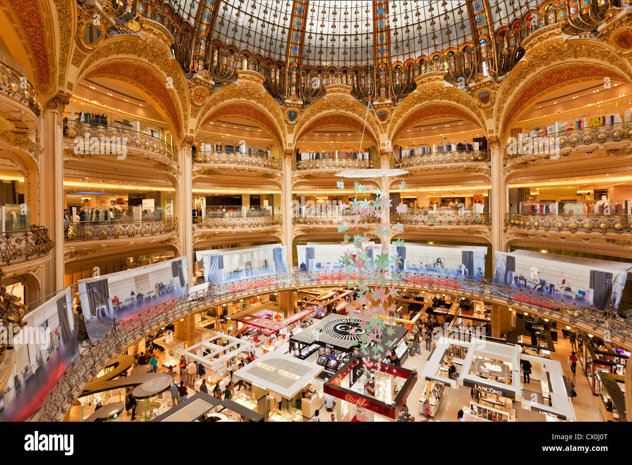 Interior of the store Galeries Lafayette dome or cupola, Boulevard Hausmann, Paris France EU Europe Stock Photo