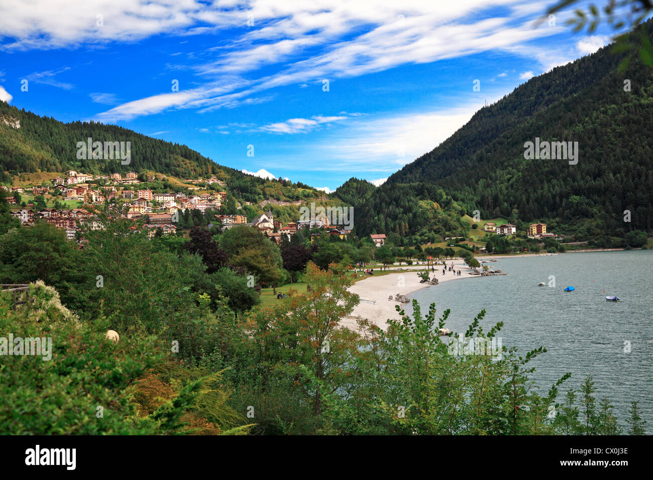 view of molveno lake on italian alps Stock Photo