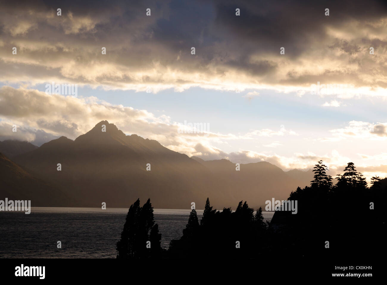 Mountain range The Remarkables in evening light, Otago, South island, New Zealand Stock Photo