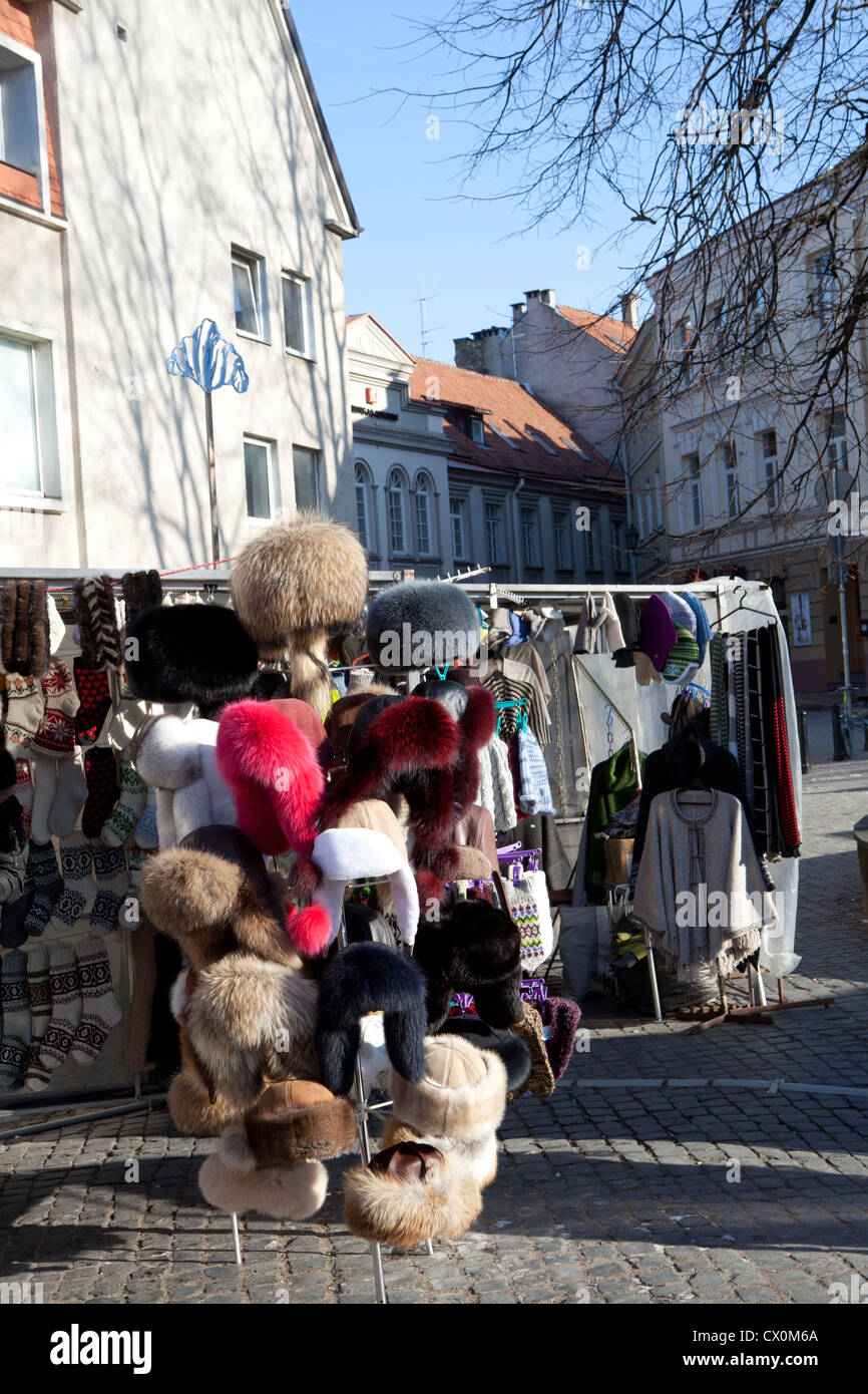 Hat stall market Vilnius Lithuania Stock Photo