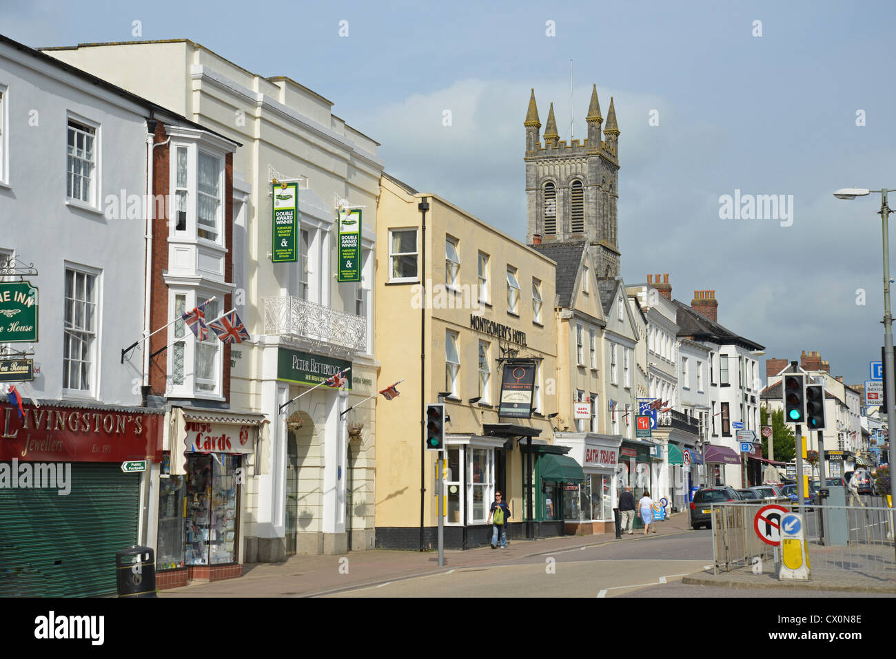 View of High Street showing St. Paul's Parish Church, Honiton, Devon Stock Photo 50418494 Alamy