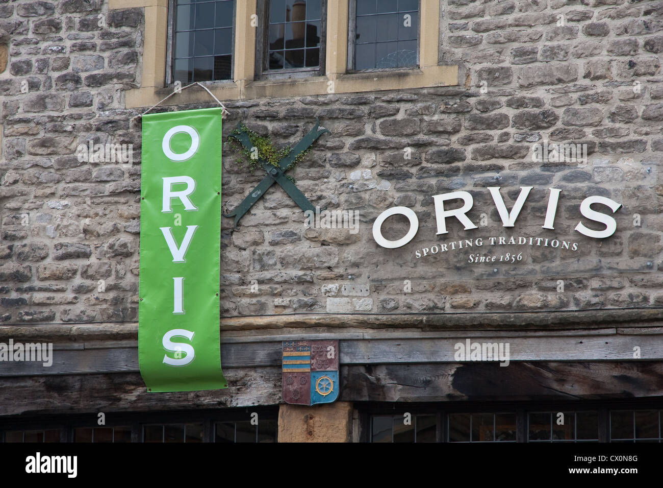 Signs outside Orvis shop, Bakewell Stock Photo