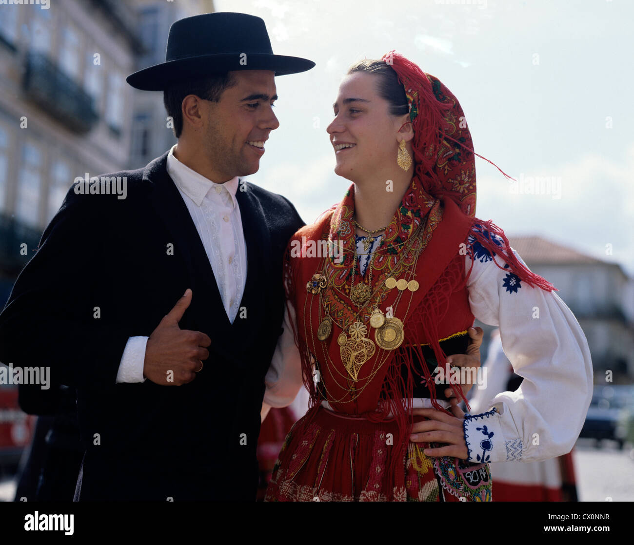 Portugal. Vila Franca do Lima. Roses Festival. Couple in traditional clothes. Stock Photo