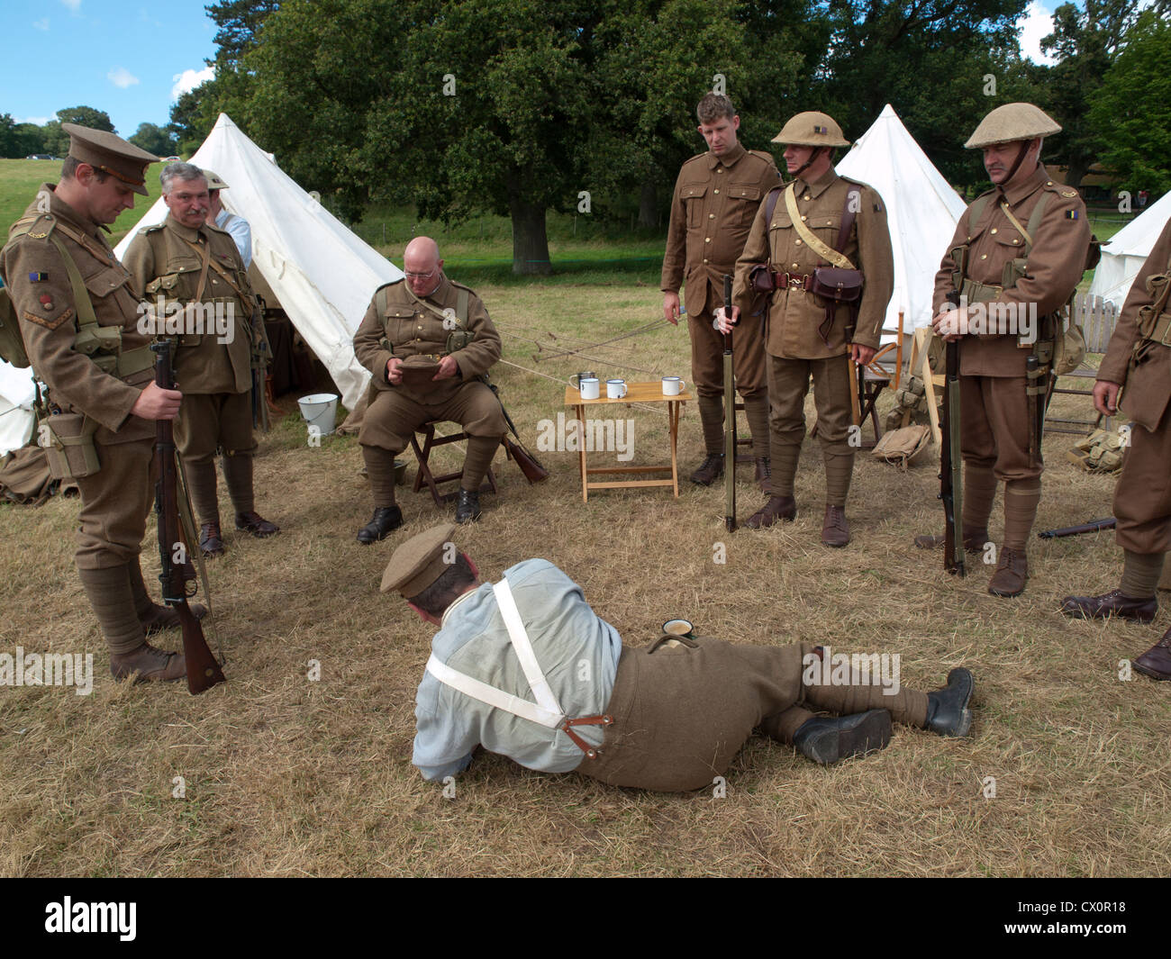 A scene from an historical enactment society's recreation of The First ...