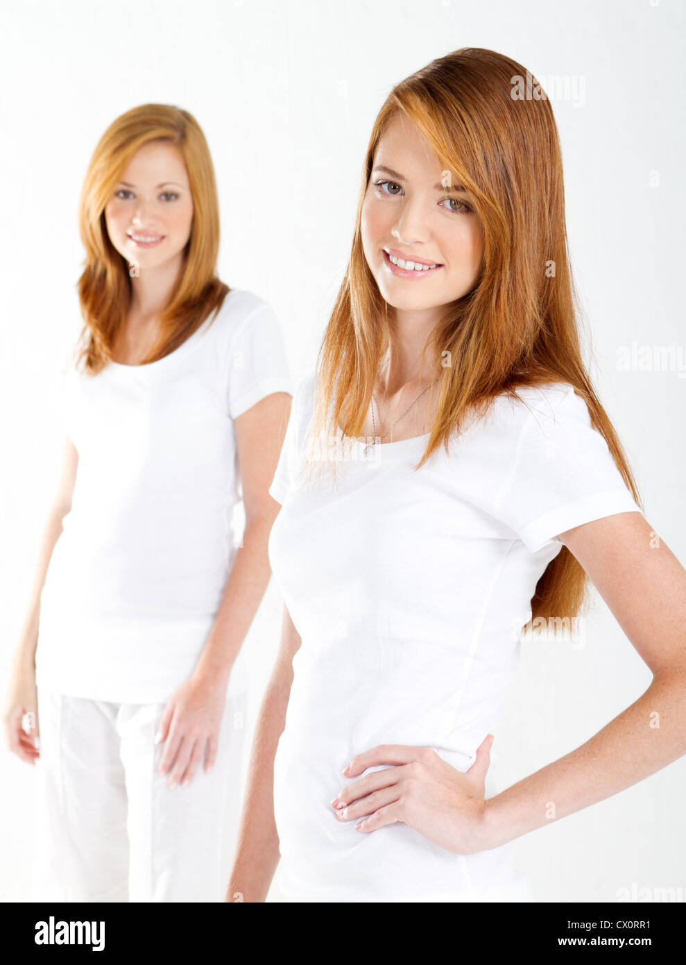 beautiful teen girls on white background Stock Photo