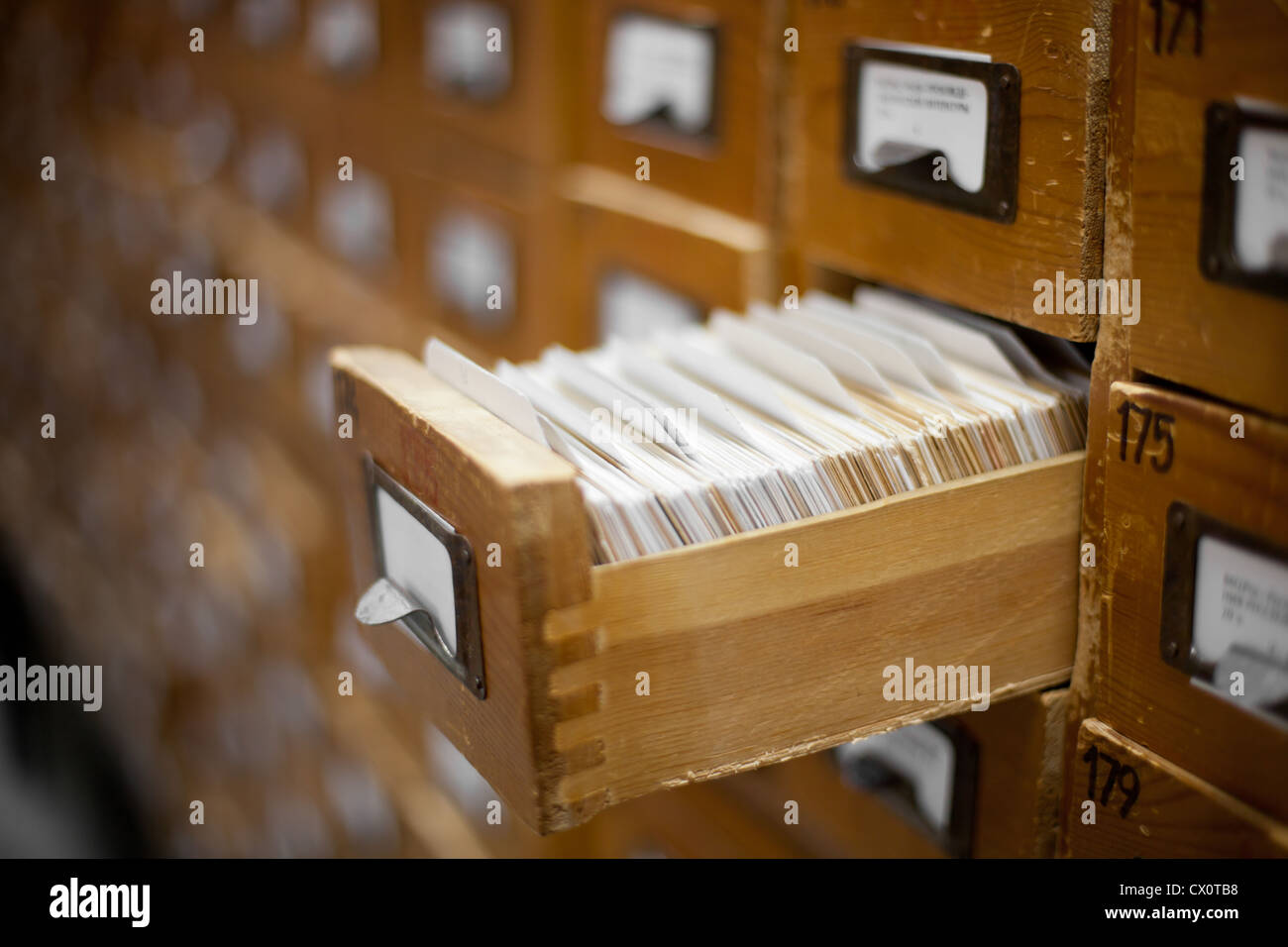 database concept. vintage library card or file catalog Stock