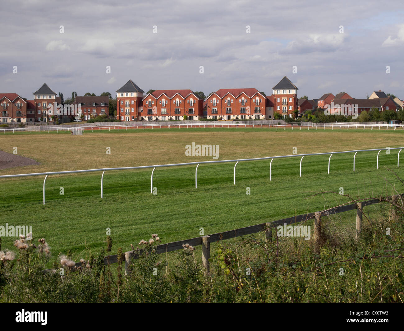 horse race track and buildings Stock Photo