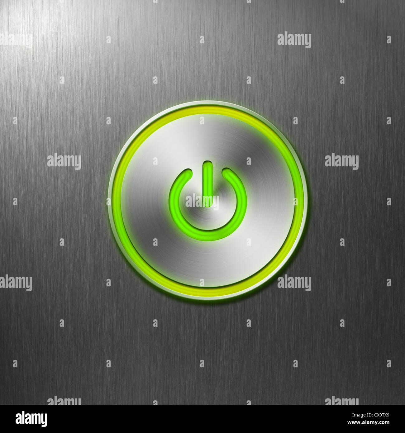 green power button on front panel of computer Stock Photo - Alamy