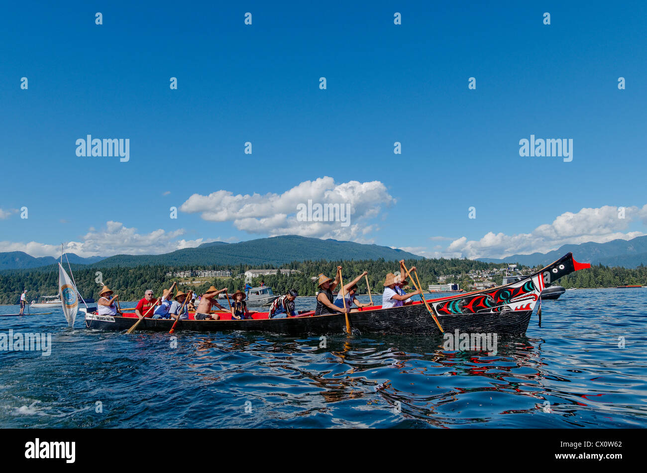 Salish canoe, Burrard Inlet, Vancouver, Stock Photo