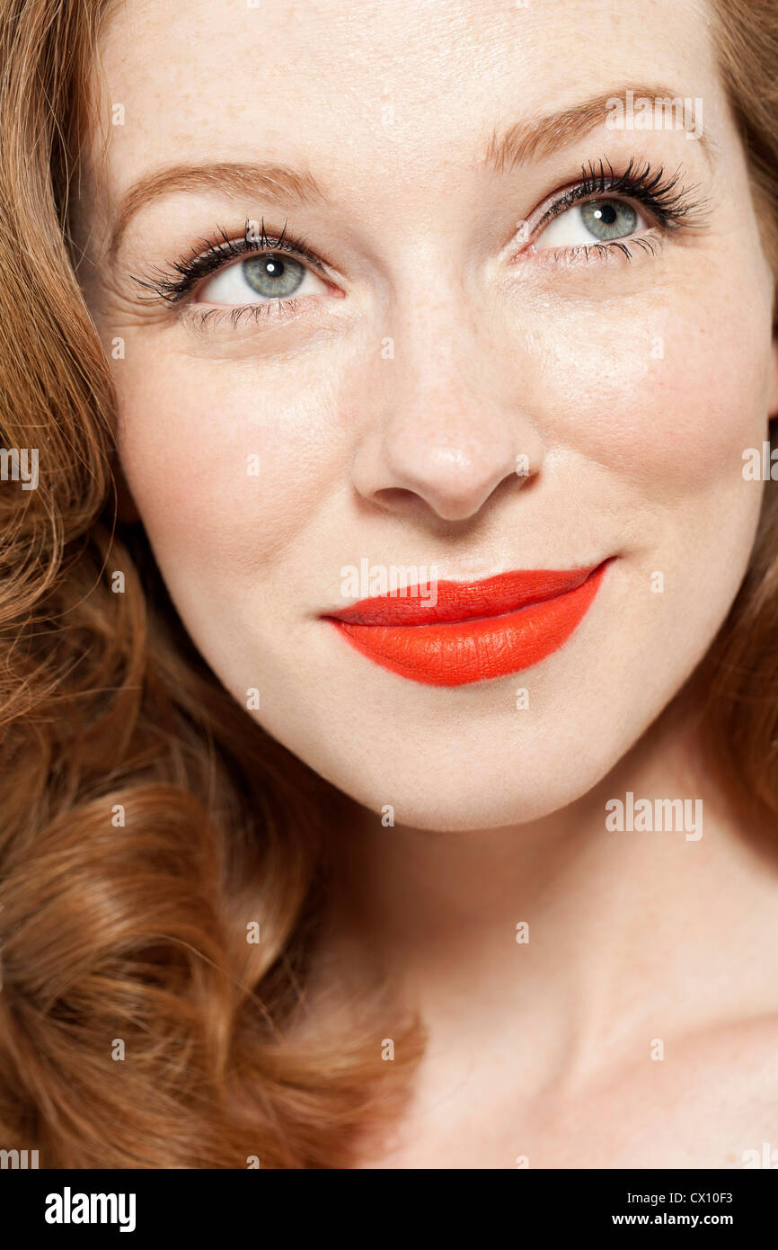 Woman wearing red lipstick Stock Photo