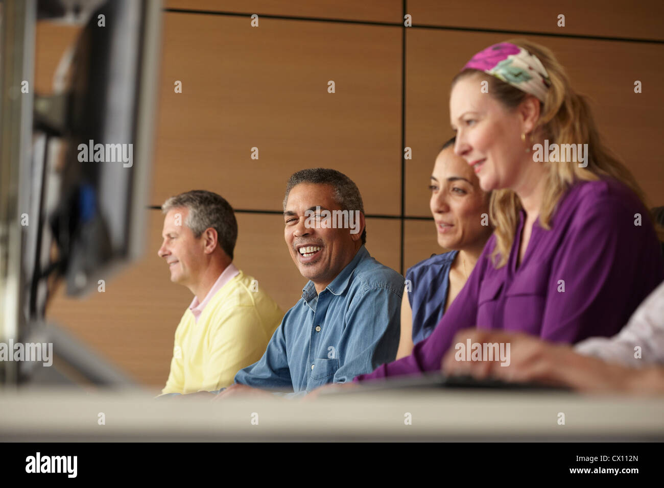 Mature students in computer class Stock Photo - Alamy