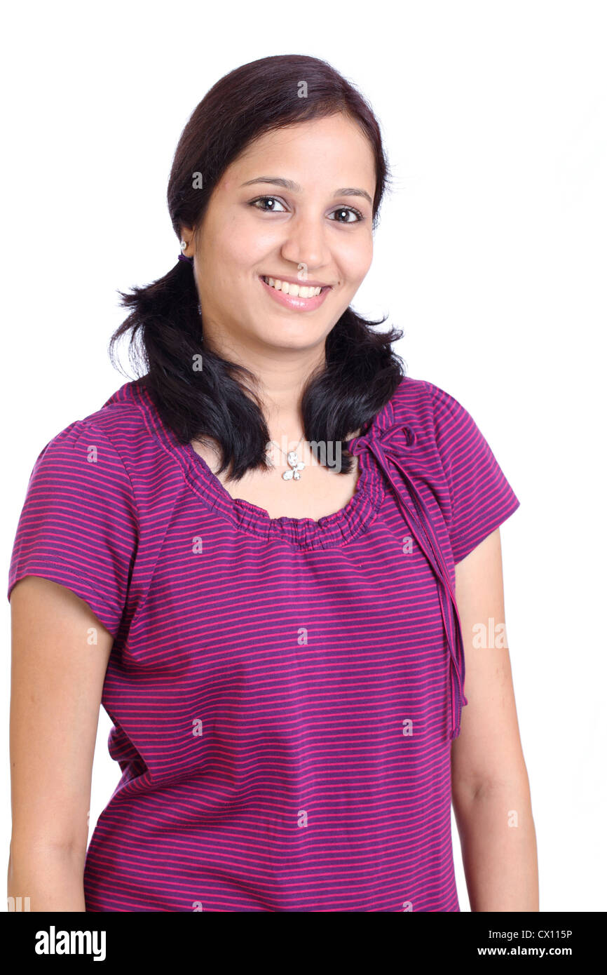 Beautiful Indian Female student against white Stock Photo - Alamy