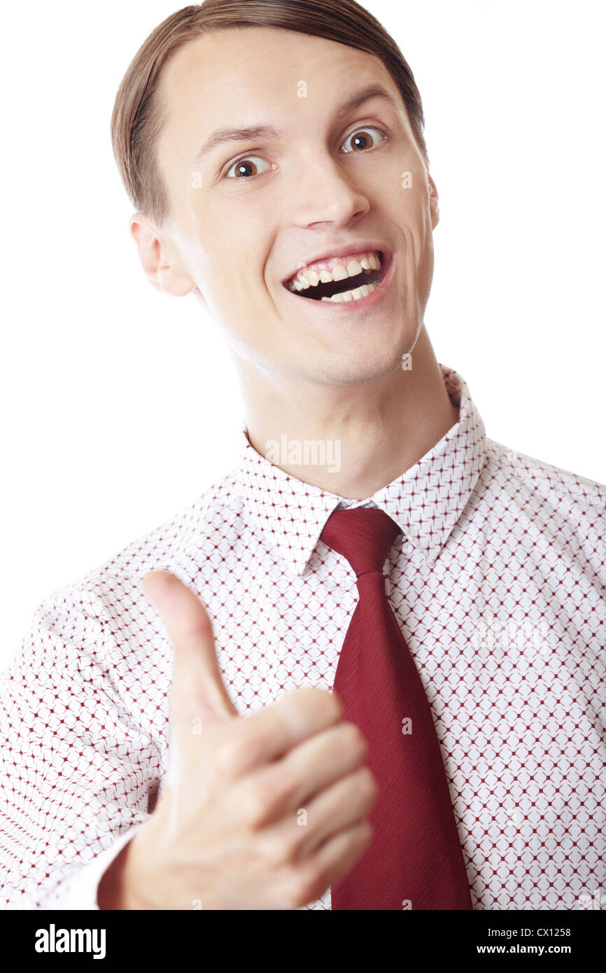 Happy businessman with thumb up on a white background Stock Photo - Alamy