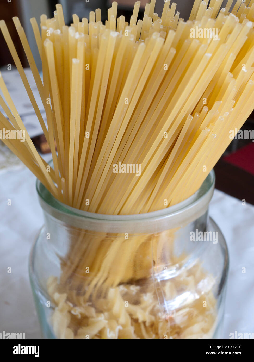 Spaghetti in Glass Jar. Stock Photo