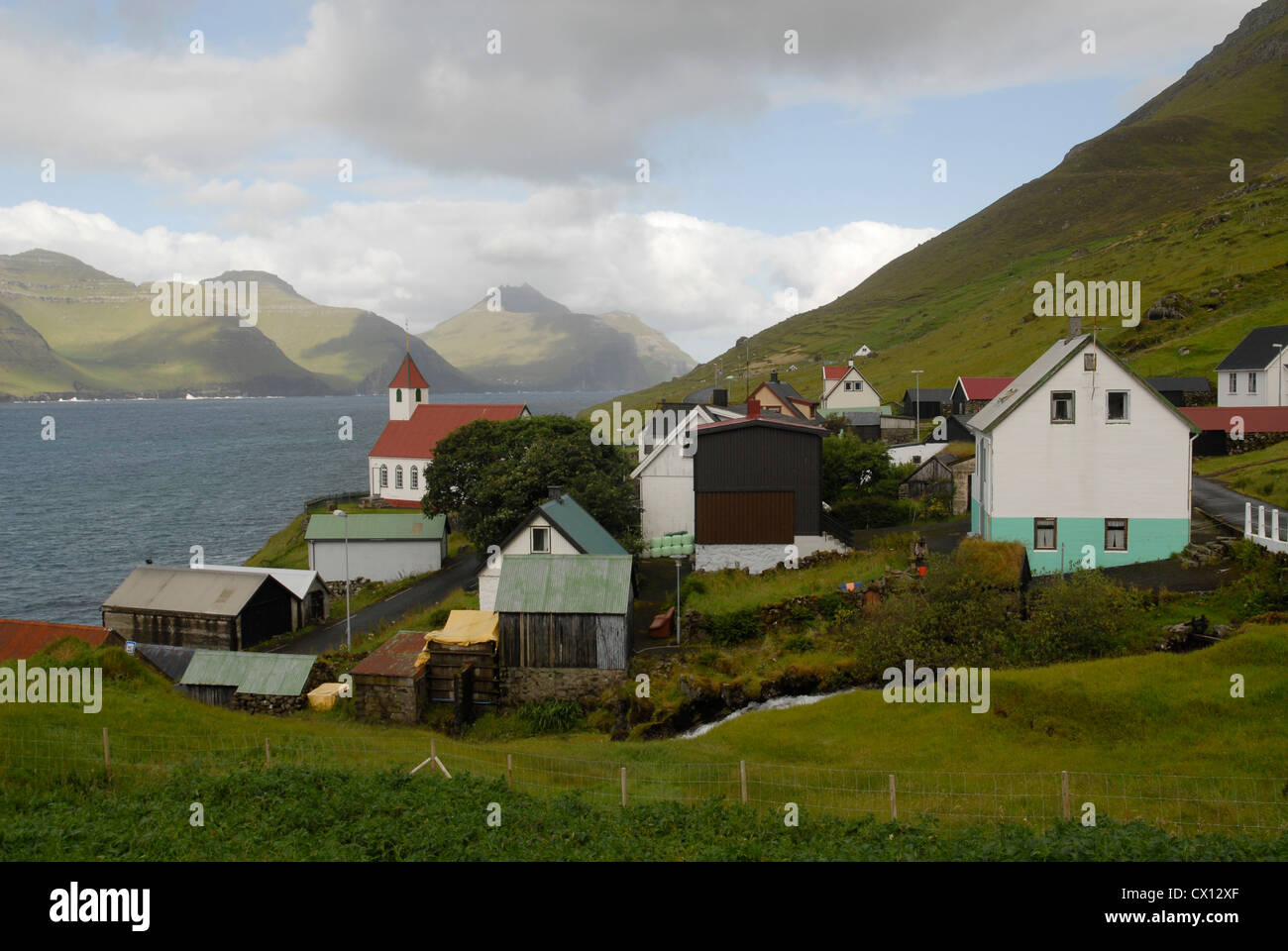 The village Kunoy, Kunoy Island, Faroe Islands Stock Photo