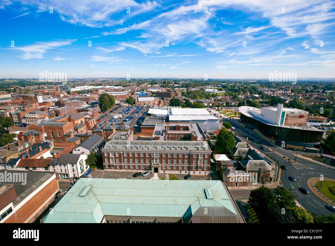 View of Aylesbury, Buckinghamshire including the public library taken from above. Stock Photo