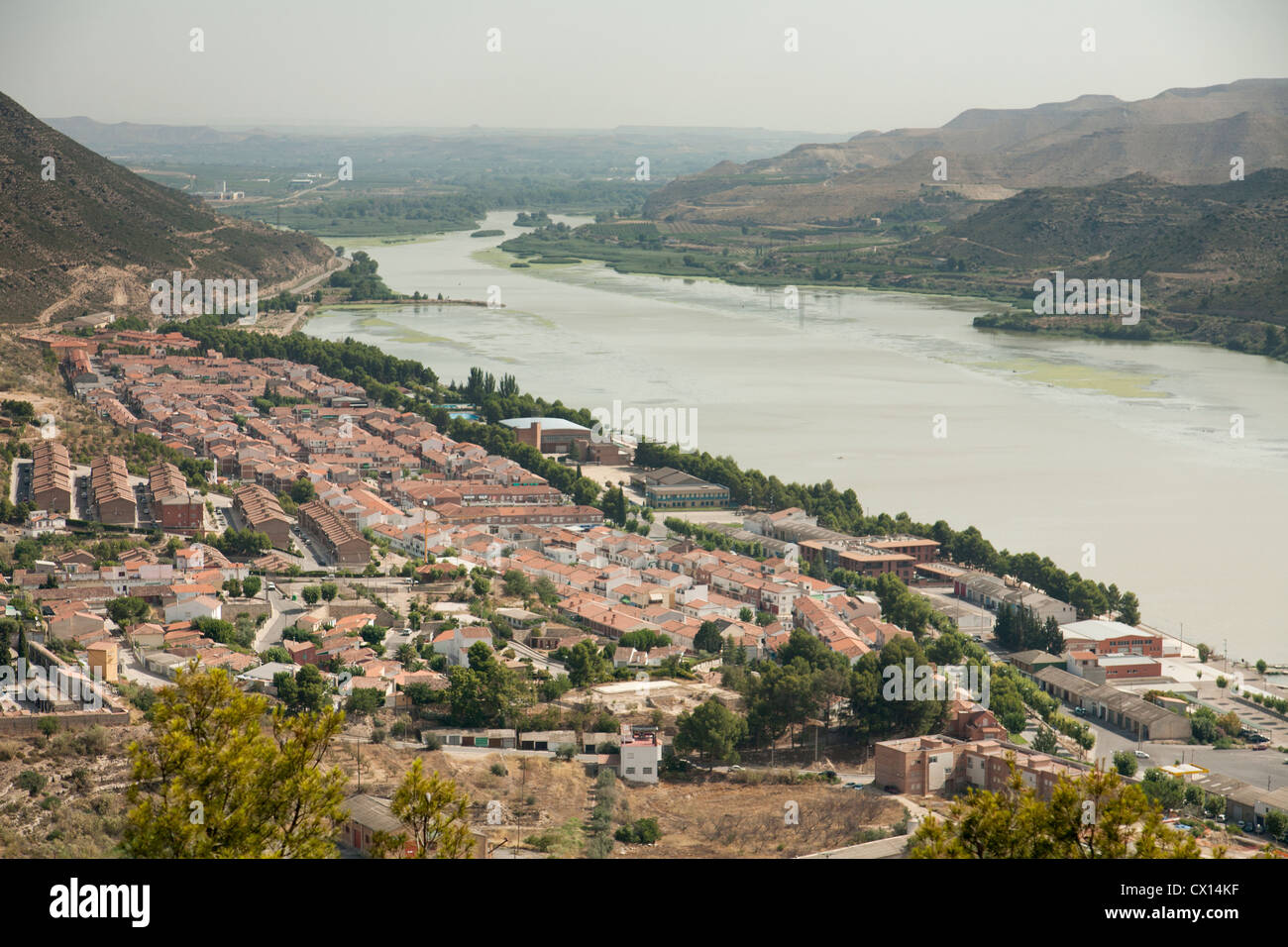 Overview of Mequinenza, the new town and the Ebro river from the castle. Zaragoza, Aragon, Spain Stock Photo