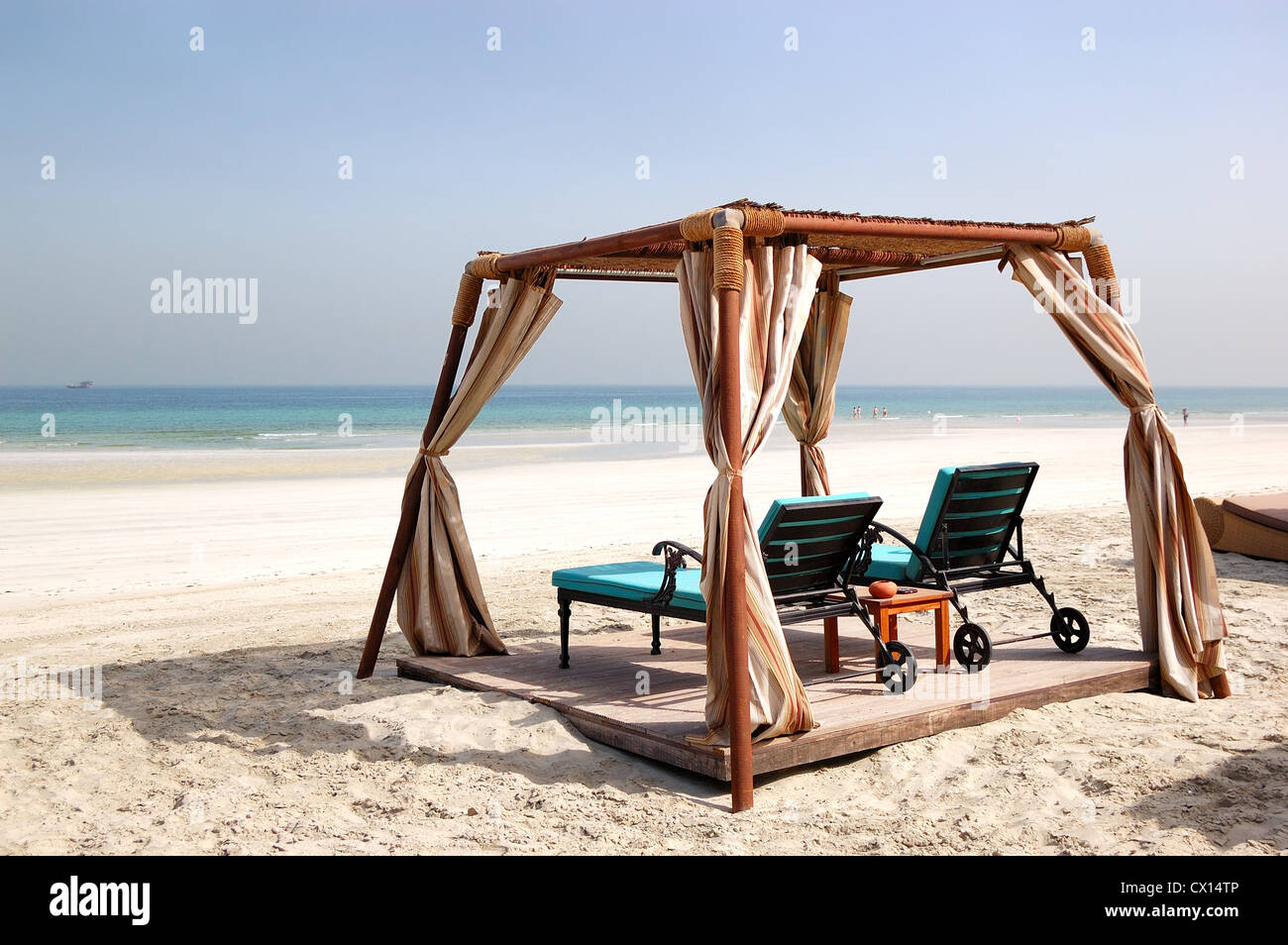 Hut on the beach of luxury hotel, Ajman, UAE Stock Photo