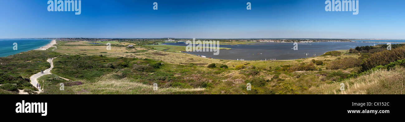 A sweeping panorama of Bournemouth to Christchurch in Dorset, England, taken from the scenic Hengistbury Head. Stock Photo