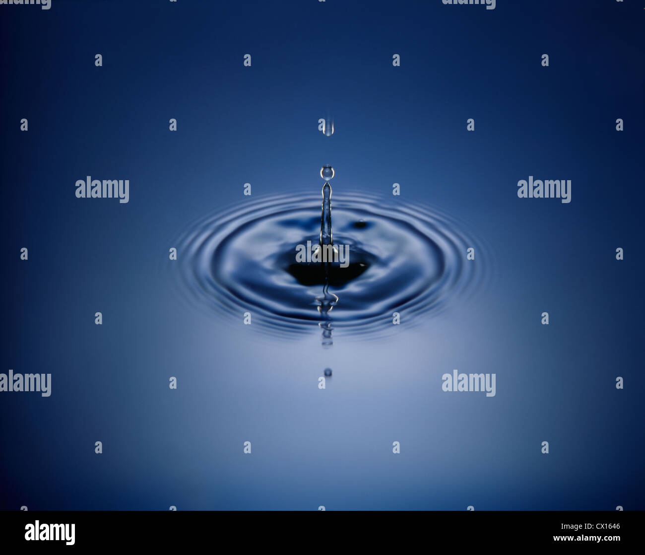 Water Droplet and rebound with ripple Stock Photo