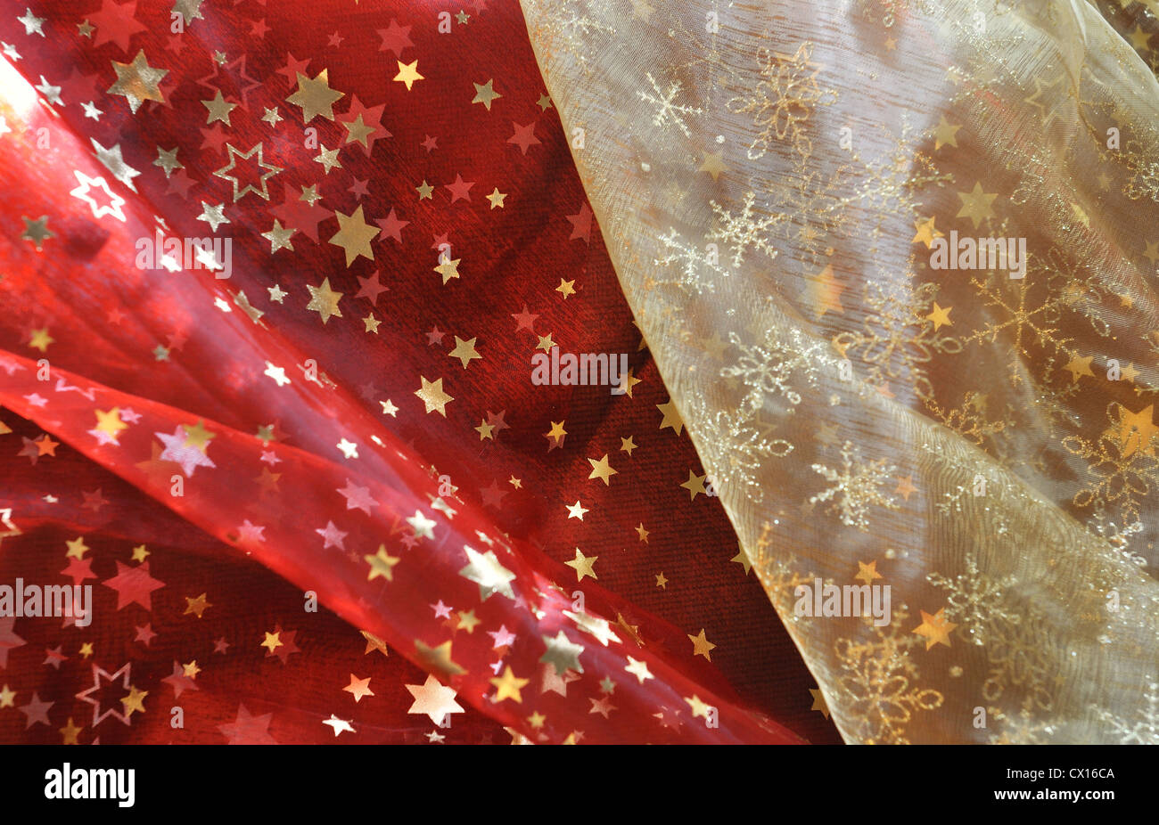 two pieces of fabric with Christmas motifs Stock Photo