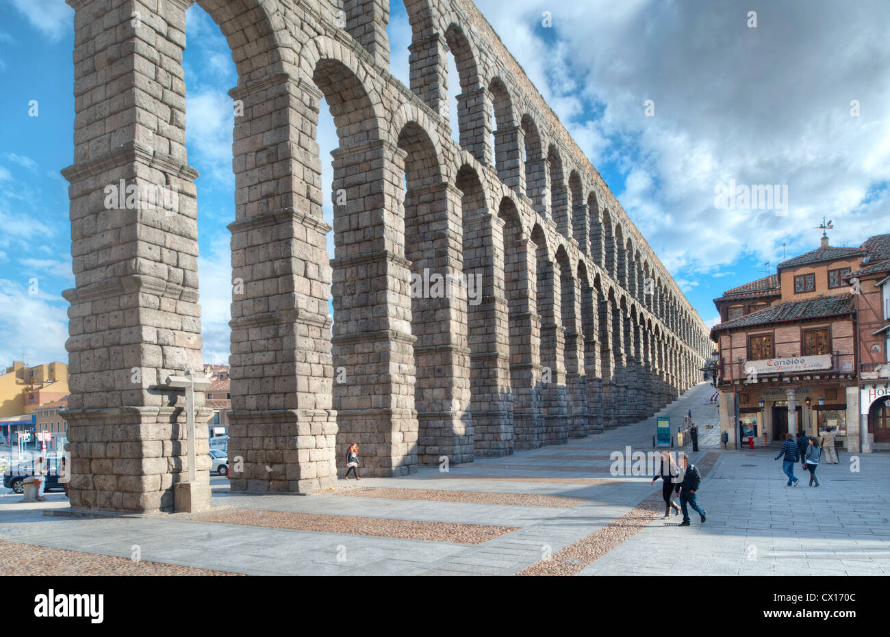 The great Roman aqueduct in Segovia, northern Spain, one of the best-preserved ancient monuments left on the Iberian Peninsula Stock Photo