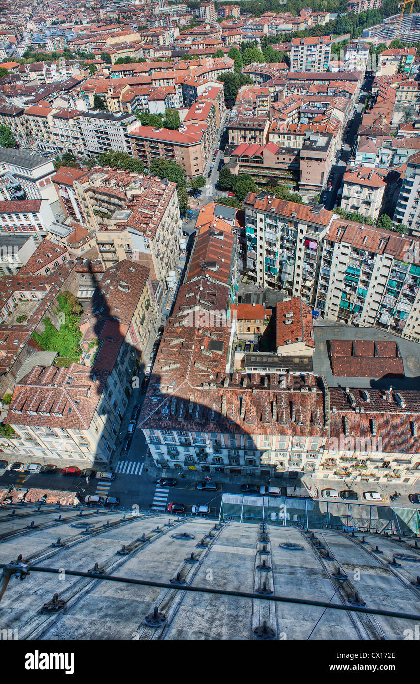 The view from the top of the Mole Antonelliana, which dominates the skyline of the Italian city of Turin. Stock Photo