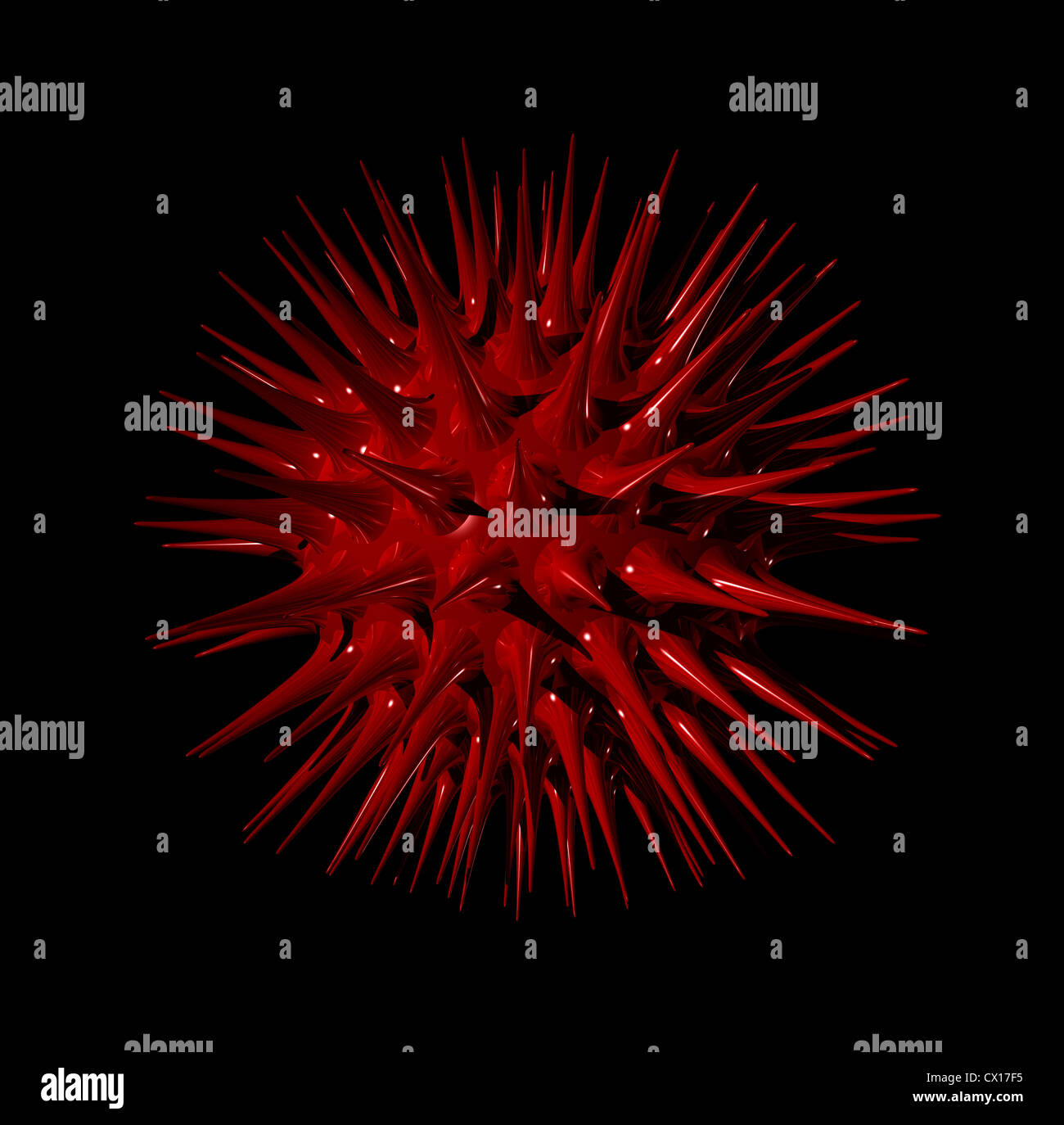 three dimensional illustration of a red virus isolated on black ...