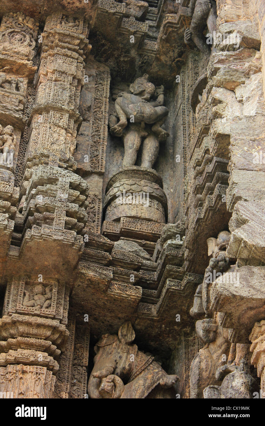 Erotic sculpture of a couple in a sexual position at the Konark temple,  Orissa. The yub yum position in the picture Stock Photo - Alamy