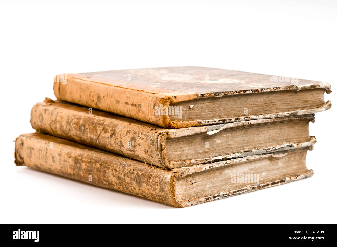 stack of three very old books Stock Photo