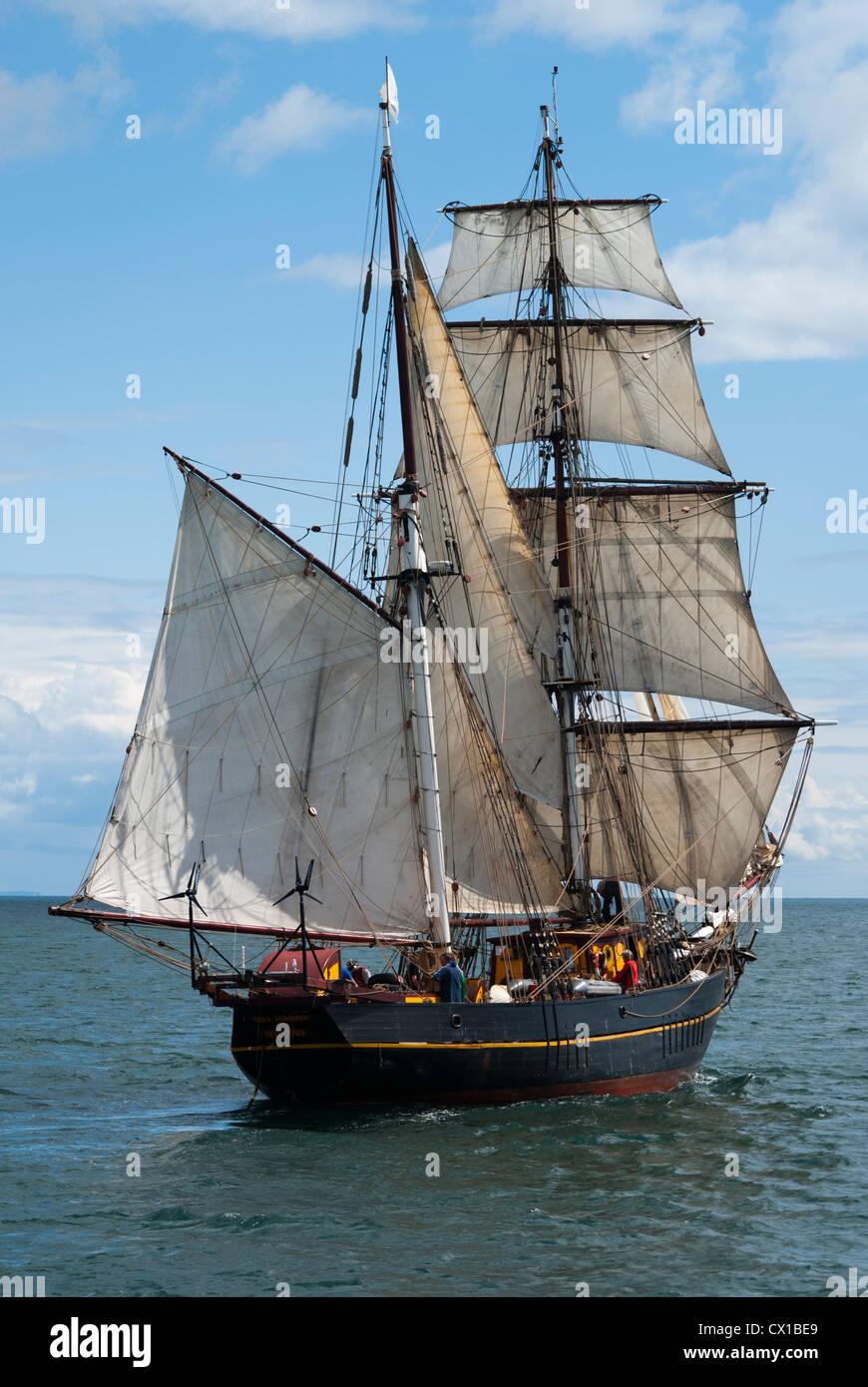 Tall Ship, the Sailing Vessel and Cargo Ship, Brigadine Tres Hombres, Two Masted and Square Rigged Schooner Stock Photo
