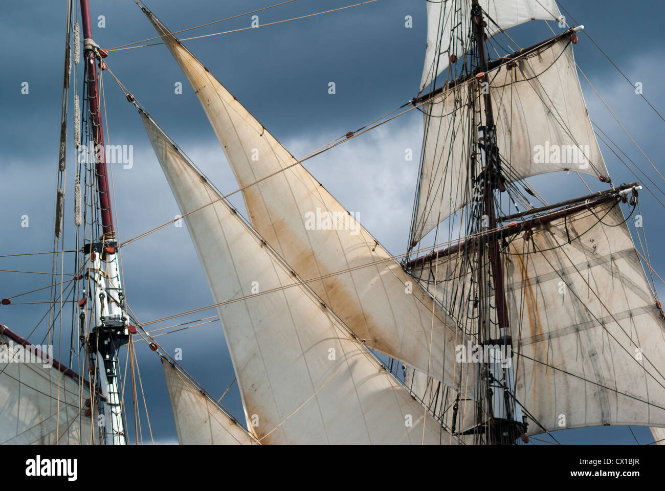 Tall Ship, the Sailing Vessel and Cargo Ship, Brigadine Tres Hombres, Two Masted and Square Rigged Schooner Stock Photo