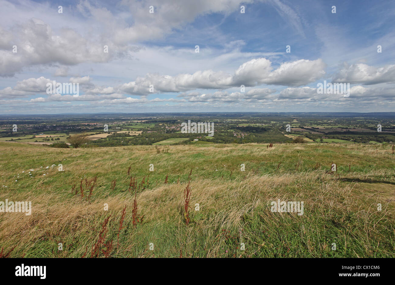 View of the villages of Ditchling and Westmeston East Sussex, from Ditchling Beacon Stock Photo