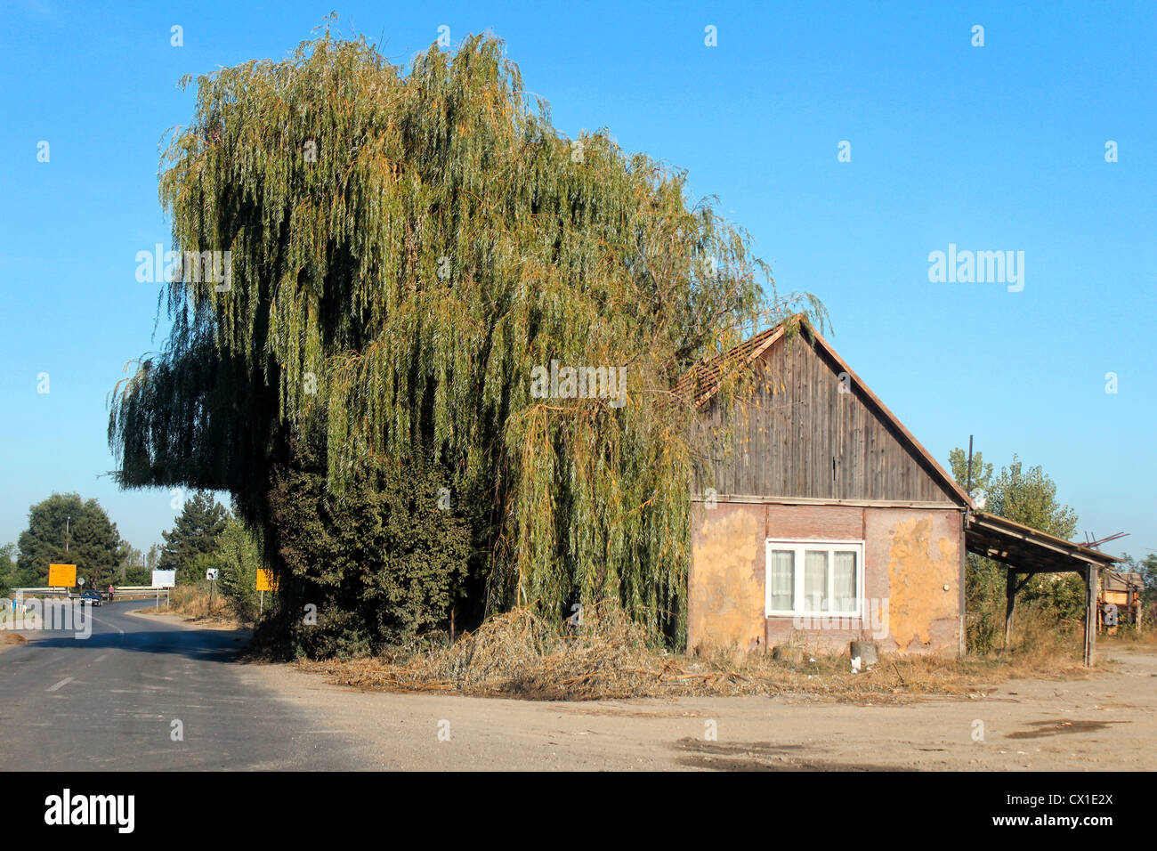 house, home, road, transport, car, truck, industry, sun Stock Photo