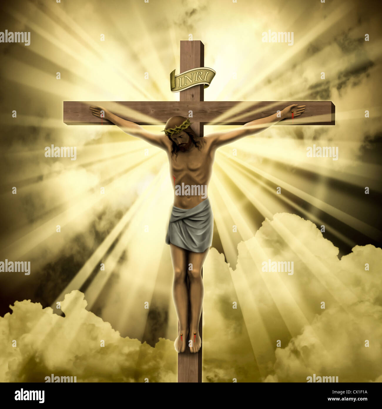 Jesus Christ on the Cross with Clouds Stock Photo