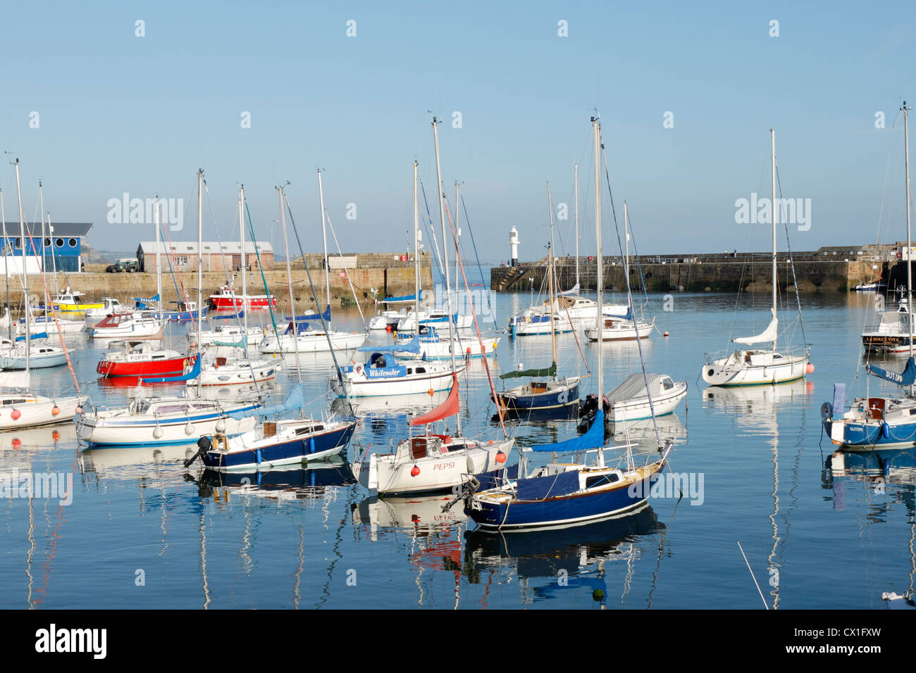Penzance harbour boats in Cornwall UK. Stock Photo