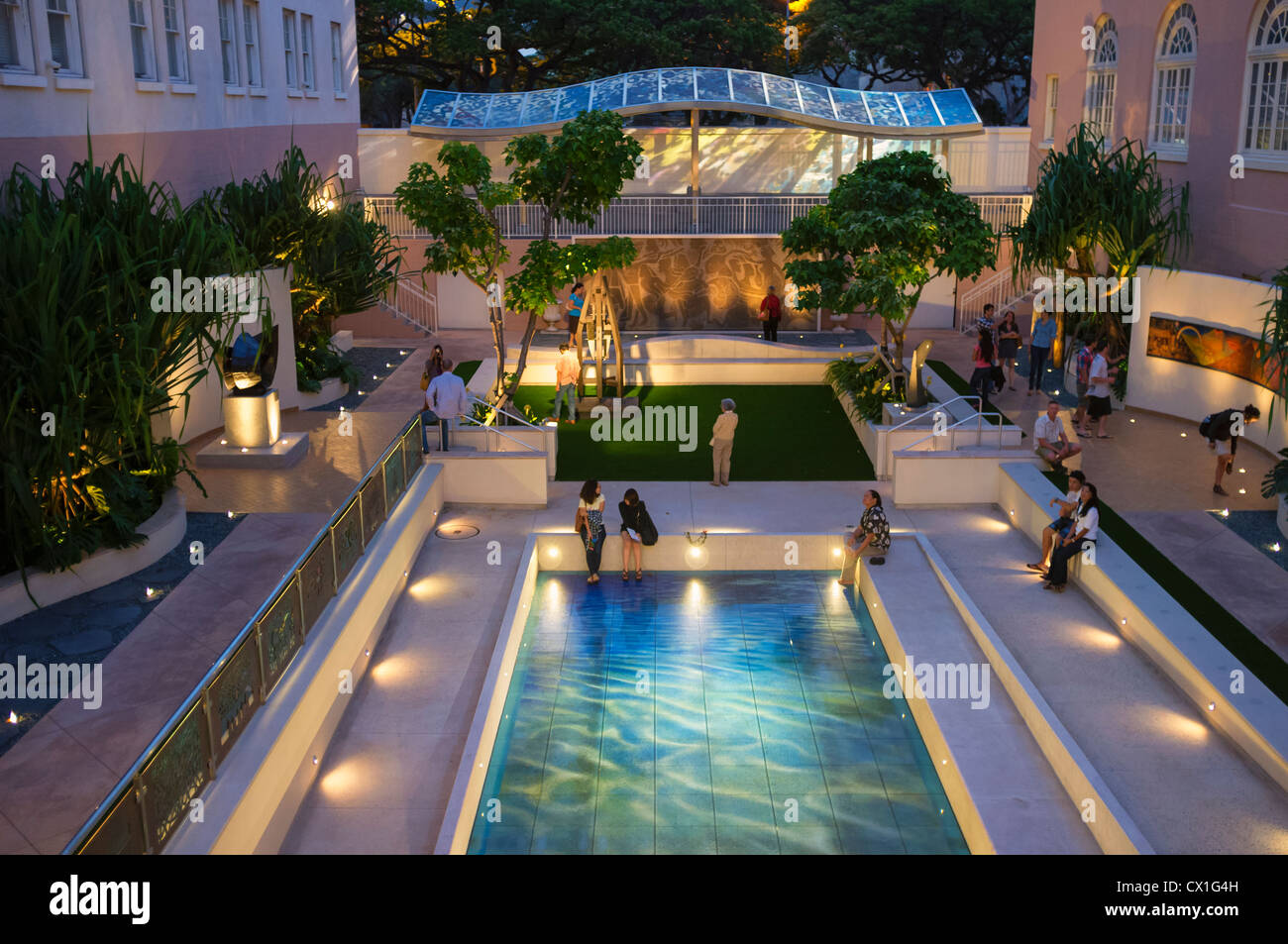 Sculpture Garden Courtyard of Hawaii State Arts Museum with pool