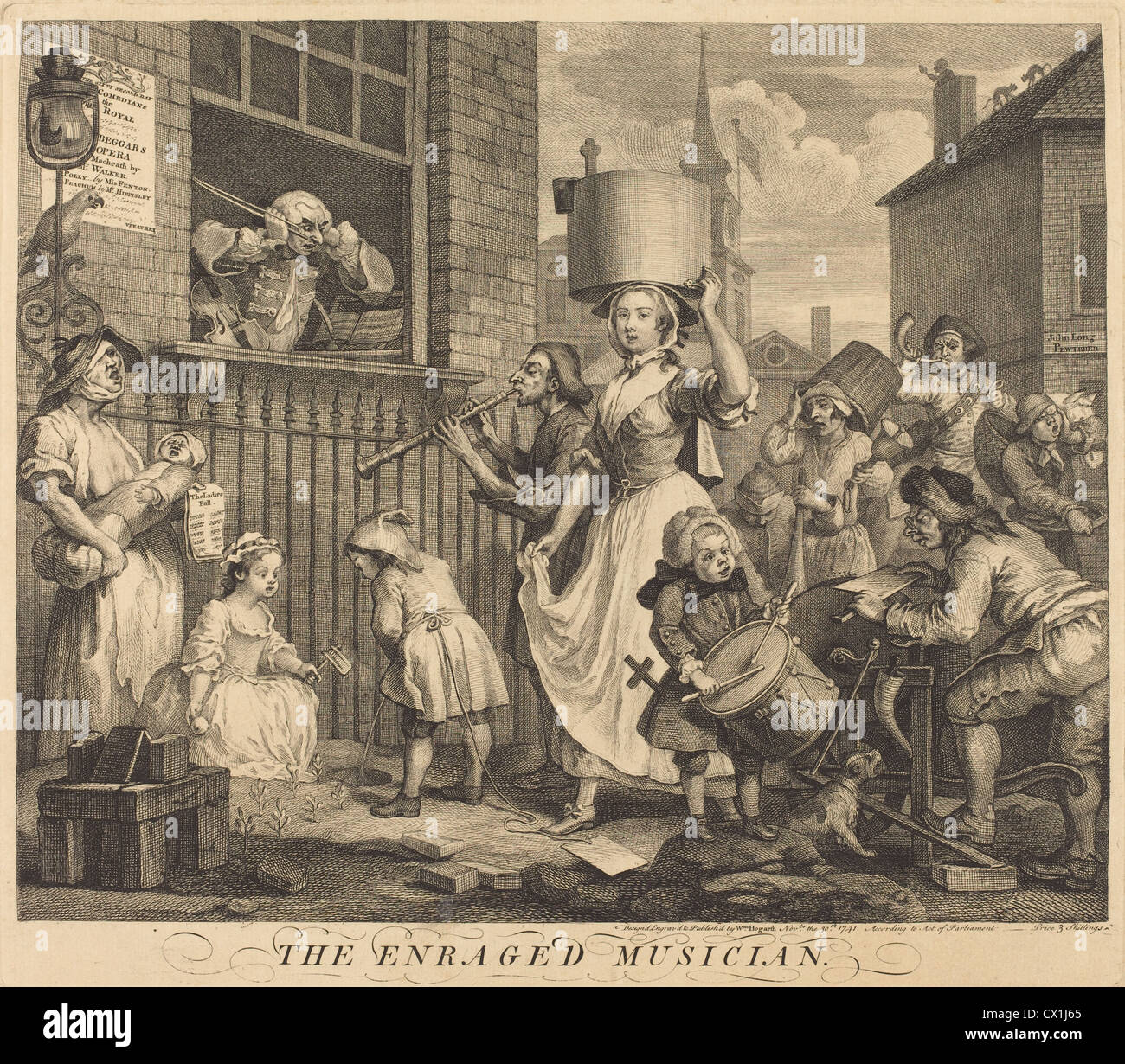 William Hogarth (English, 1697 - 1764 ), The Enraged Musician, 1741, etching and engraving Stock Photo