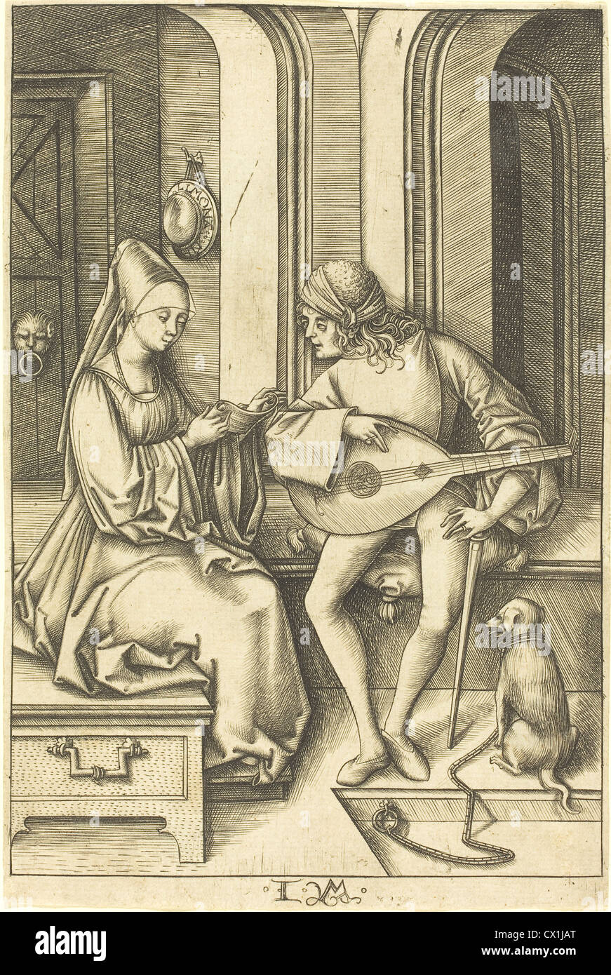 Israhel van Meckenem (German, c. 1445 - 1503 ), The Lute Player and the Singer, c. 1495/1503, engraving Stock Photo