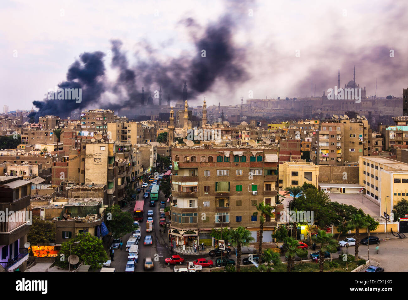Buildings on fire in overcrowded Islamic Cairo. Egypt Stock Photo Alamy