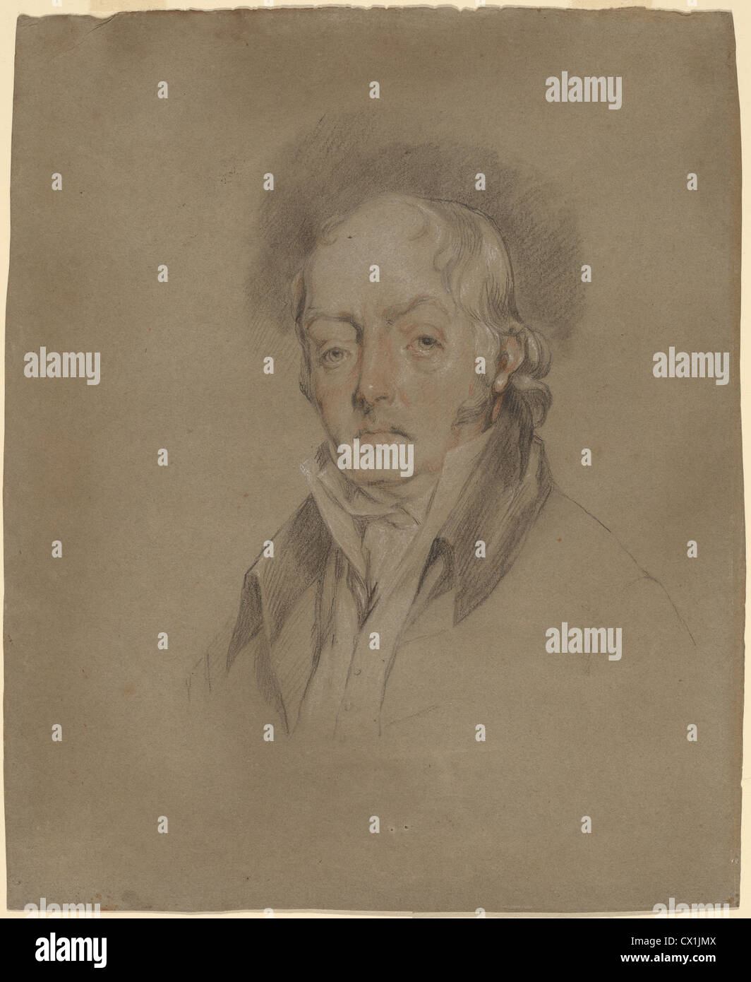Attributed to Gilbert Stuart, Benjamin Fisher, American, 1755 - 1828, black, white, and red chalk on gray wove paper Stock Photo