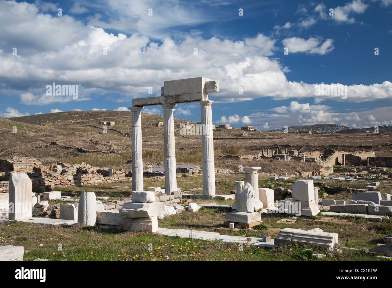 The Greek island of Delos,  is one of the most important historical and archaeological sites in Greece. Stock Photo